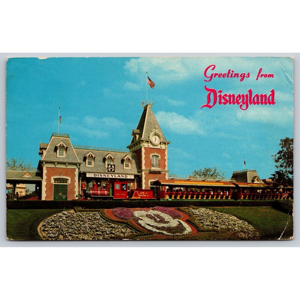 Postcard California Disneyland Greetings Train Railroad Posted 1968 Mickey Mouse
